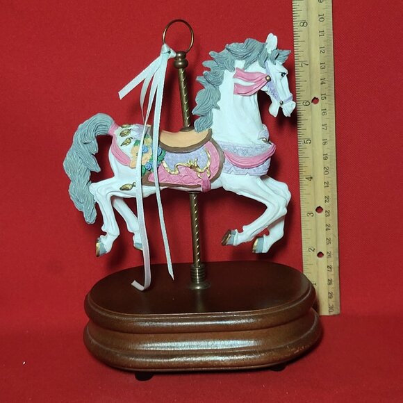 Vintage Musical Horse Carousel Bisque Porcelain Figurine Wood Base - Picture 12 of 12